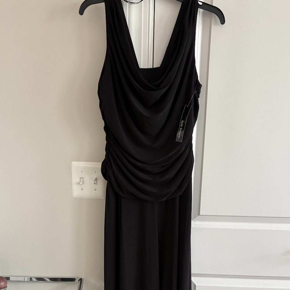 R&M Richards Jersey Cowl Neck Sleeveless Black Jersey Knit Jumpsuit - SZ 14 NEW